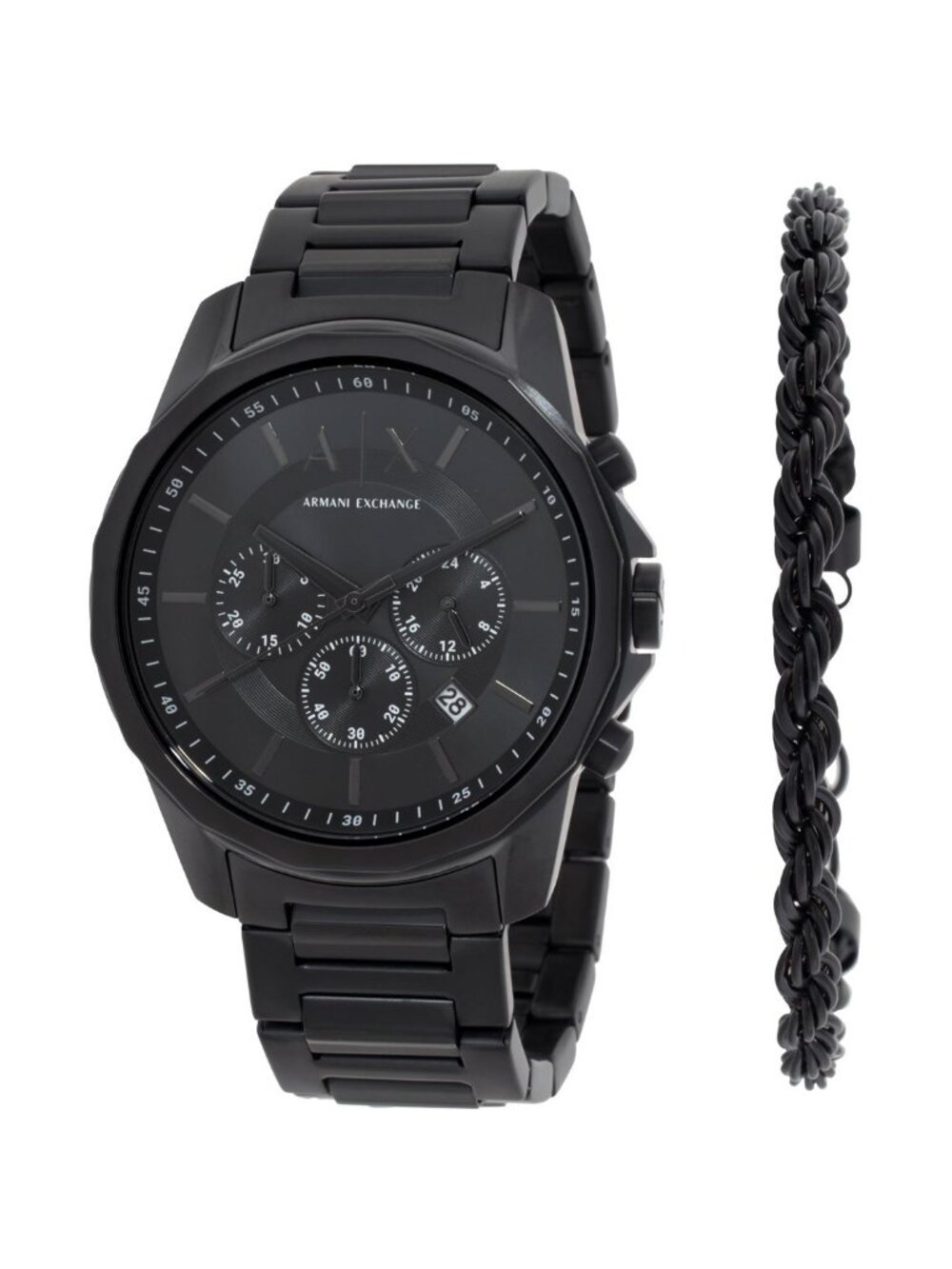NWT Armani Exchange Chronograph Quartz Black Dial Men's Watch Gift Set